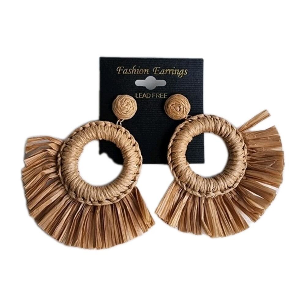 New Bohemian Beach Themed Earrings Seagrass Straw Beads Fun Natiral